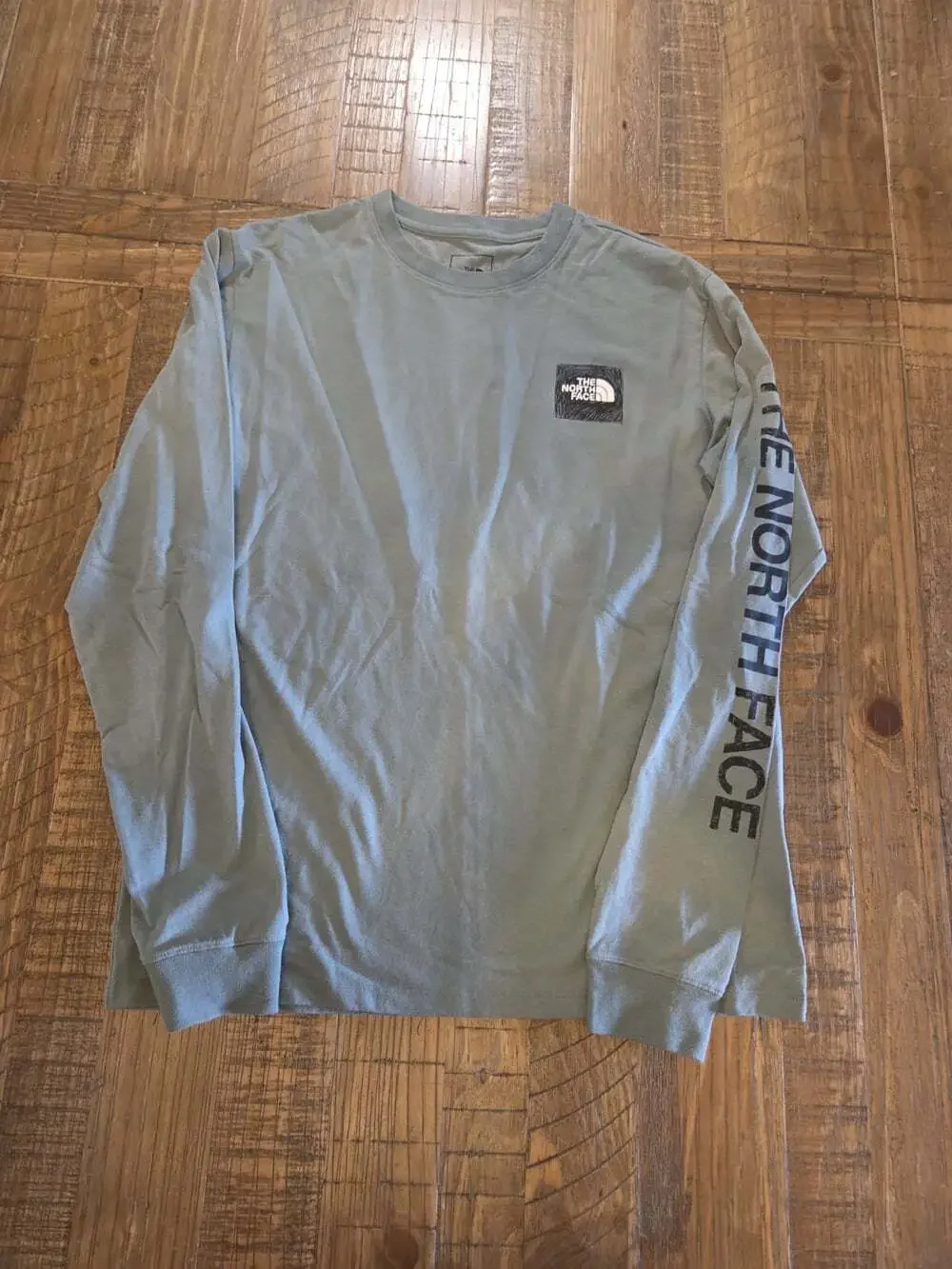 North Face Men's Long-Sleeve Logo Tshirt grey/blue colorway bold mountain...